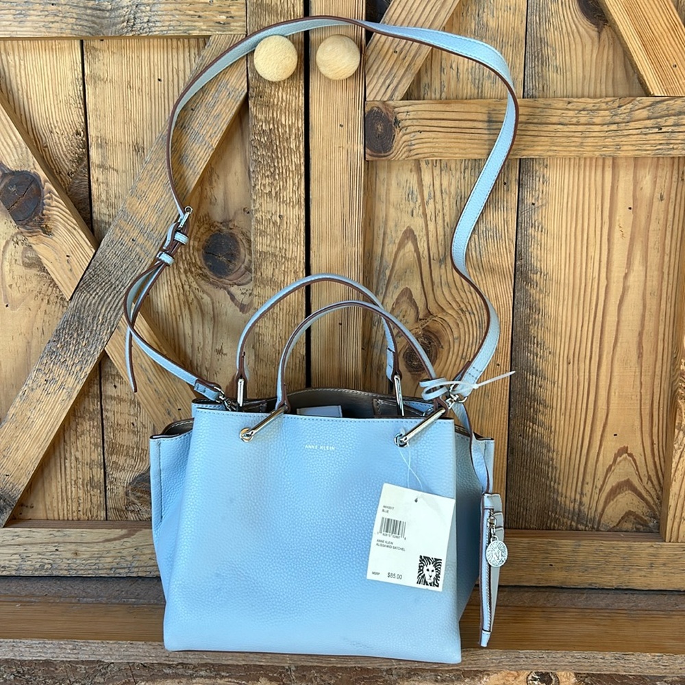 Blue Anne Klein Midi Satchel, crossbody or hand carry purse NWT - Picture 1 of 13